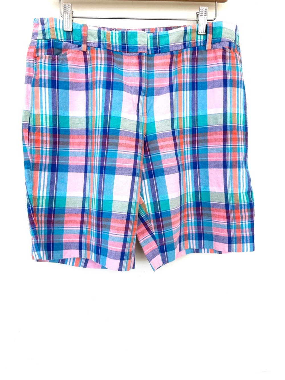 Talbots Plaid Bermuda Shorts in Plaid, High Waisted, Cotton & Linen, Petite Size